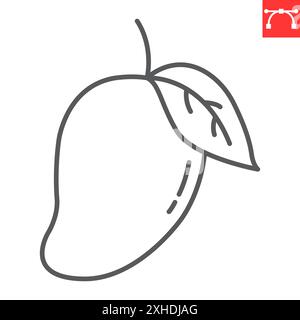 Icône de ligne de mangue, frais et fruits, icône de vecteur de fruit de mangue, graphiques vectoriels, signe de contour de trait éditable, eps 10 Illustration de Vecteur