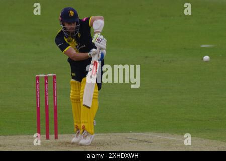 Chester le Street, 12 juillet 2024. Ollie Robinson battant pour Durham Cricket contre Notts Outlaws dans le T20 Blast à Seat unique, Chester le Street. Crédit : Colin Edwards Banque D'Images