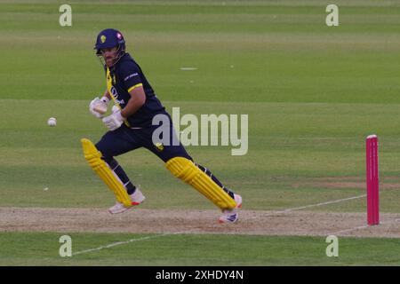 Chester le Street, 12 juillet 2024. Ben Raine battant pour Durham Cricket contre Notts Outlaws dans le T20 Blast à Seat unique, Chester le Street. Crédit : Colin Edwards Banque D'Images
