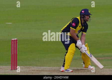 Chester le Street, 12 juillet 2024. Ben Raine battant pour Durham Cricket contre Notts Outlaws dans le T20 Blast à Seat unique, Chester le Street. Crédit : Colin Edwards Banque D'Images