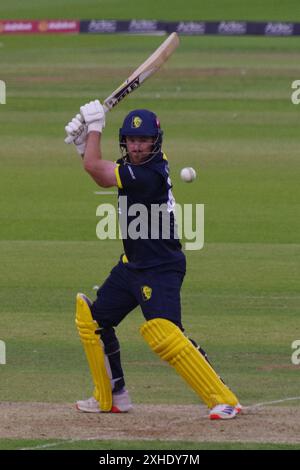 Chester le Street, 12 juillet 2024. Ben Raine battant pour Durham Cricket contre Notts Outlaws dans le T20 Blast à Seat unique, Chester le Street. Crédit : Colin Edwards Banque D'Images