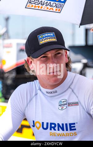 Newton, Ia, États-Unis. 13 juillet 2024. Kyffin SIMPSON (R) (4) de Bridgetown, Barbade se prépare à se qualifier pour le Hy-Vee Homefront 250 à l'Iowa Speedway à Newton, IA. (Crédit image : © Walter G. Arce Sr./ASP via ZUMA Press Wire) USAGE ÉDITORIAL SEULEMENT! Non destiné à UN USAGE commercial ! Banque D'Images