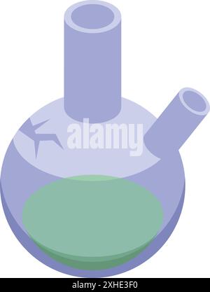 Flacon chimique fissuré contenant un mystérieux liquide vert représenté en vue isométrique Illustration de Vecteur