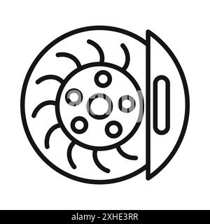 Disque de frein de voiture avec icône d'étrier symbole vectoriel ou collection d'ensemble de signes dans un contour noir et blanc Illustration de Vecteur