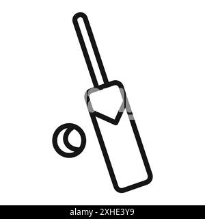 Icône de balle de cricket Bat symbole vectoriel ou collection d'ensemble de signes dans un contour noir et blanc Illustration de Vecteur