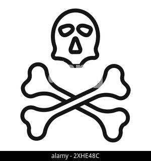 Icône de crâne Crossbones symbole vectoriel ou collection d'ensemble de signes dans un contour noir et blanc Illustration de Vecteur