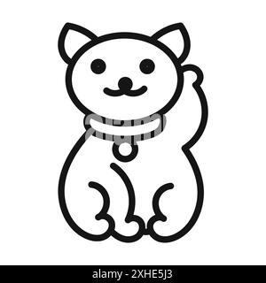 maneki neko doodle Icon vecteur symbole ou collection d'ensemble de signes dans un contour noir et blanc Illustration de Vecteur