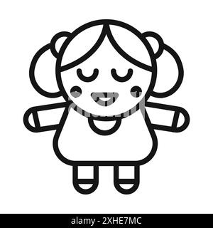 Icône de poupée de fille russe symbole vecteur ou collection d'ensemble de signe dans le contour noir et blanc Illustration de Vecteur