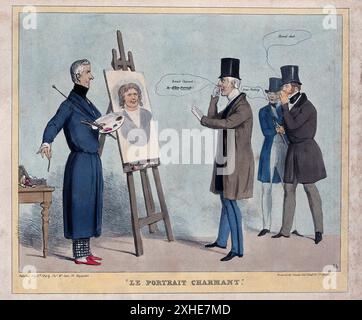 Le duc de Wellington admire un portrait de Lord Ellenborough peint par Lord Brougham, deux figures dont Lord John Russell se tiennent en arrière-plan.Lithographie colorée par H.B.(John Doyle), 1843. Banque D'Images