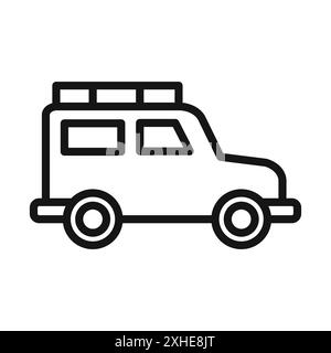 Icône de jeep de voyage symbole vectoriel ou collection d'ensemble de signe dans un contour noir et blanc Illustration de Vecteur