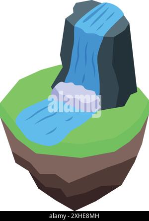 Cette illustration colorée présente une cascade en cascade depuis une falaise sur une île flottante, mettant en valeur la beauté et la tranquillité de la nature Illustration de Vecteur