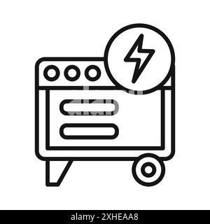 Icône de générateur d'énergie portable symbole vectoriel ou ensemble de signes collection dans un contour noir et blanc Illustration de Vecteur