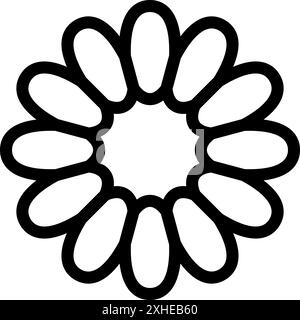 Simple dessin au trait noir et blanc d'une fleur stylisée avec de nombreux pétales arrondis Illustration de Vecteur