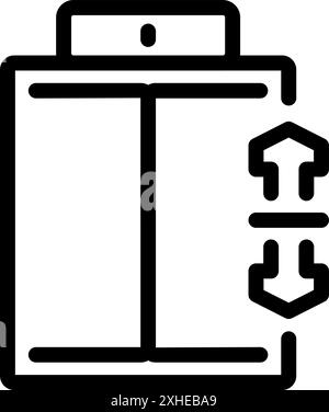 Ascenseur ouvre ses portes, montrant des flèches vers le haut et vers le bas, indiquant les directions possibles Illustration de Vecteur