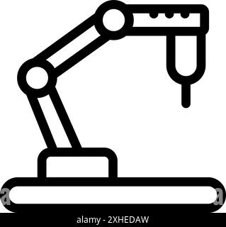 Simple icône de dessin au trait noir et blanc d'un bras robotisé effectuant une tâche d'automatisation industrielle Illustration de Vecteur