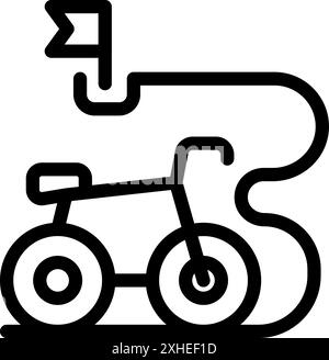 Icône de ligne simple d'un vélo suivant un itinéraire avec un drapeau de ligne d'arrivée Illustration de Vecteur