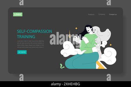 Concept de thérapie centrée sur la compassion. Illustration d'une étreinte bienveillante, favorisant la guérison émotionnelle et l'amour de soi. Croissance personnelle et soutien en santé mentale. Illustration vectorielle. Illustration de Vecteur