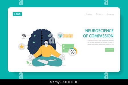 Concept de thérapie centrée sur la compassion. Illustration de la méditation consciente promouvant la santé émotionnelle avec l'imagerie cérébrale. Illustration vectorielle. Illustration de Vecteur