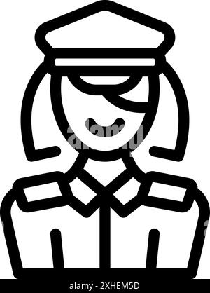 Icône d'art au trait d'une femme policier souriant, portant un uniforme et un chapeau Illustration de Vecteur