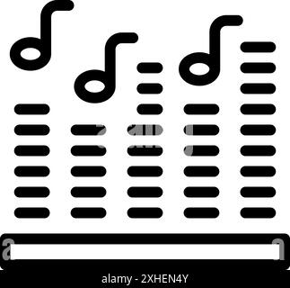 Icône de dessin de ligne noire simple représentant les niveaux de fréquence sonore en cours de réglage sur une table de mixage Illustration de Vecteur