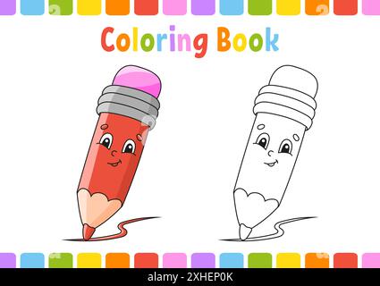 Livre de coloriage pour enfants. Thème de retour à l'école. Personnage de dessin animé. Illustration vectorielle. Page fantaisie pour les enfants. Silhouette de contour noir. Isolé sur Illustration de Vecteur