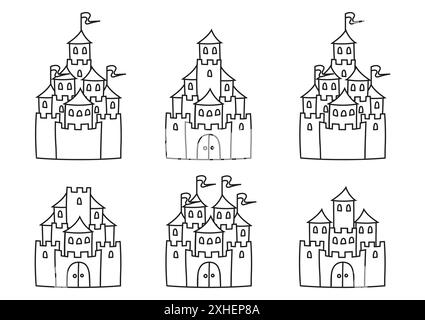 Château de conte de fées.Page de livre de coloriage pour les enfants.Style de dessin animé.Illustration vectorielle isolée sur fond blanc. Illustration de Vecteur