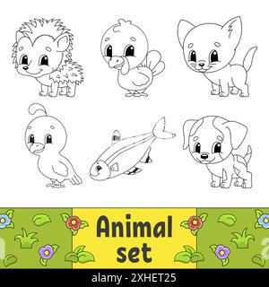 Livre de coloriage pour enfants. Clipart animal. Personnages joyeux. Illustration vectorielle. Joli dessin animé. Silhouette de contour noire. Isolé sur fond blanc Illustration de Vecteur