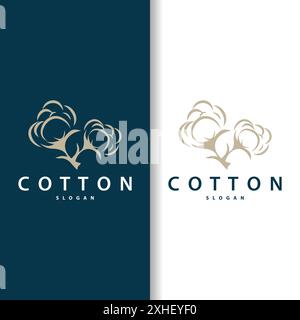 Logo de coton, conception végétale de coton doux et lisse pour les marques d'affaires avec des lignes simples et la tige Illustration de Vecteur