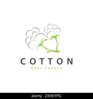 Logo de coton, conception végétale de coton doux et lisse pour les marques d'affaires avec des lignes simples et la tige Illustration de Vecteur