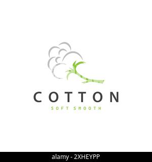 Logo de coton, conception végétale de coton doux et lisse pour les marques d'affaires avec des lignes simples et la tige Illustration de Vecteur