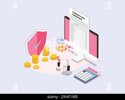 Agent d'assurance et femme senior discutant de l'assurance de fonds de pension Illustration de Vecteur