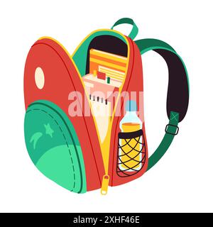 Icône de sac à dos d'école avec des fournitures scolaires sur fond blanc. Représentation iconographique de l'école avec des livres parfaits pour le graphisme éducatif Illustration de Vecteur