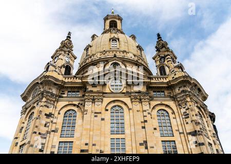 Extérieur de l'église notre-Dame (Frauenkirche) à Dresde, état de Saxe, Allemagne. Considéré comme un exemple exceptionnel d'architecte sacré protestant Banque D'Images