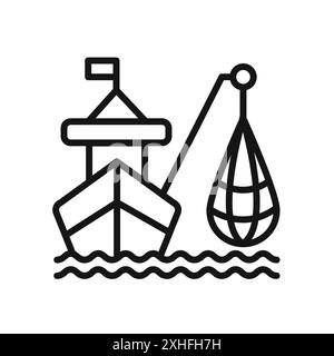 Icône de pêche industrielle symbole vectoriel ou collection d'ensemble de signe dans un contour noir et blanc Illustration de Vecteur