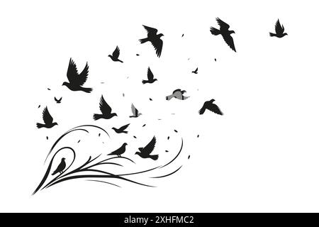 Flock of Birds Taking Flight from Swirl illustration Illustration de Vecteur