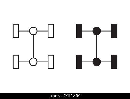 Icône d'essieu de voiture symbole vectoriel ou ensemble de signe collection dans un contour noir et blanc Illustration de Vecteur