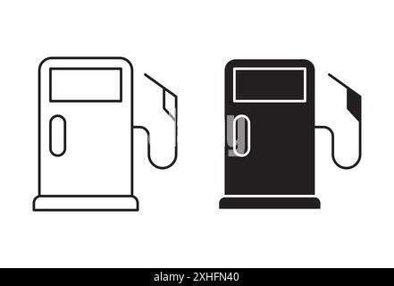 Icône de station-service vecteur d'art de ligne noire en noir et blanc contour set signe de collection Illustration de Vecteur