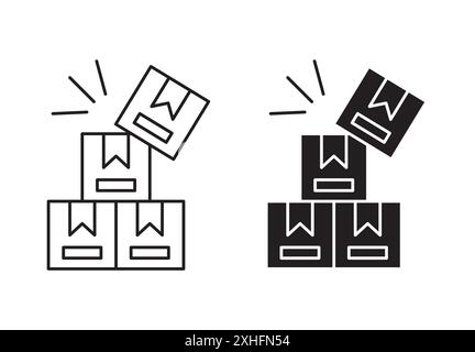 Icône d'expédition de débordement vecteur d'art de ligne noire en noir et blanc contour set signe de collection Illustration de Vecteur