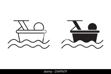 Vecteur d'art de ligne noire d'icône de Pedalo en signe de collection d'ensemble de contour noir et blanc Illustration de Vecteur