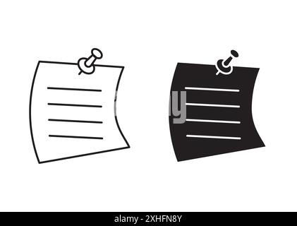 Papier de note avec icône de bouton-poussoir vecteur d'art de ligne noir dans le signe de collection de set de contour noir et blanc Illustration de Vecteur