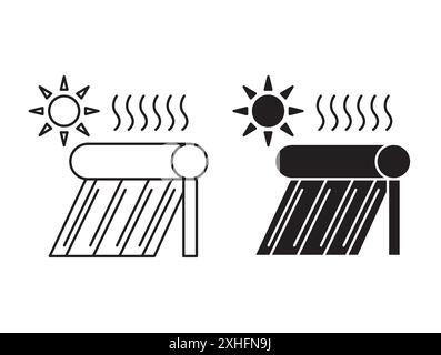 Icône de chauffe-eau solaire symbole vectoriel ou collection d'ensemble de signes dans un contour noir et blanc Illustration de Vecteur