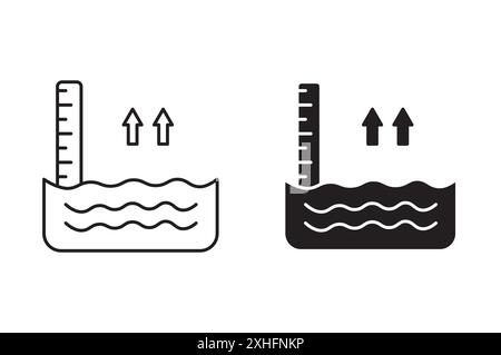 Icône du niveau de la mer vecteur d'art de ligne noire en noir et blanc contour set signe de collection Illustration de Vecteur