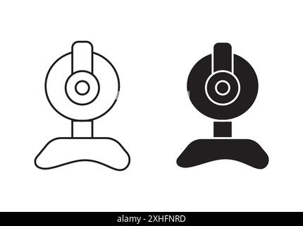 Icône de caméra Web vecteur d'art de ligne noire en noir et blanc contour set signe de collection Illustration de Vecteur