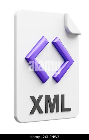 Icône de type de fichier tridimensionnel pour le type de fichier XML de balisage isolé sur fond blanc pur pour un masquage facile. Banque D'Images