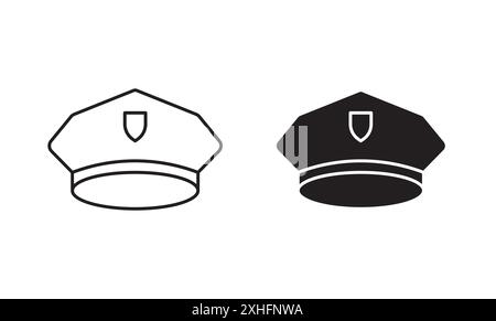 Icône de casquette d'agent de police symbole vectoriel ou collection d'ensemble d'affiches dans un contour noir et blanc Illustration de Vecteur