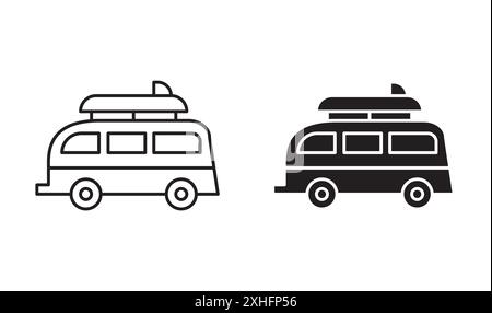 Icône de bus de surf symbole vectoriel ou collection d'ensemble de signes dans un contour noir et blanc Illustration de Vecteur