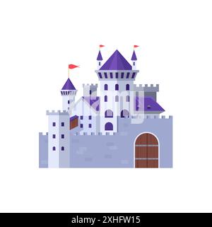 Château médiéval bleu dans le Royaume de fantaisie, ancien palais magique de roi illustration vectorielle Illustration de Vecteur