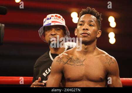 13 juillet 2024 : Leonardo Padilla sur le ring avant le début de son Junior Lightweight Fight à l'intérieur du Pearl concert Theater au Palms Casino Resort à Las Vegas le 13 juillet 2024 à Las Vegas, Nevada. Christopher Trim/CSM. (Crédit image : © Christopher Trim/Cal Sport Media) Banque D'Images