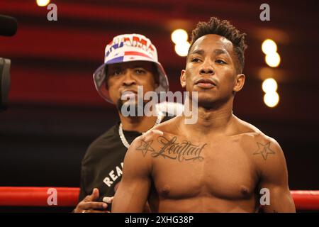 13 juillet 2024 : Leonardo Padilla sur le ring avant le début de son Junior Lightweight Fight à l'intérieur du Pearl concert Theater au Palms Casino Resort à Las Vegas le 13 juillet 2024 à Las Vegas, Nevada. Christopher Trim/CSM. Banque D'Images