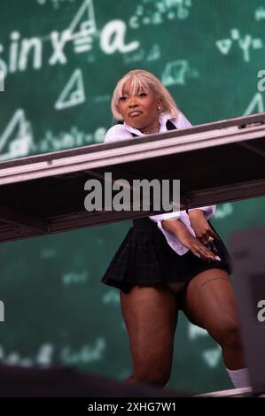 Londres, Royaume-Uni. 14 juillet 2024. Oncle Waffles réchauffe la foule pour la dernière journée du festival sans fil sur la scène principale. Cristina Massei/Alamy Live News Banque D'Images